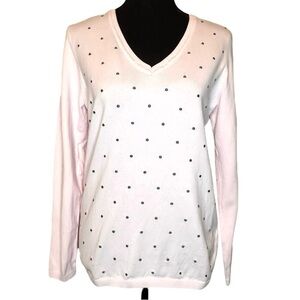 Tommy Hilfiger Pink V-Neck Sweater with Black Polka Dots